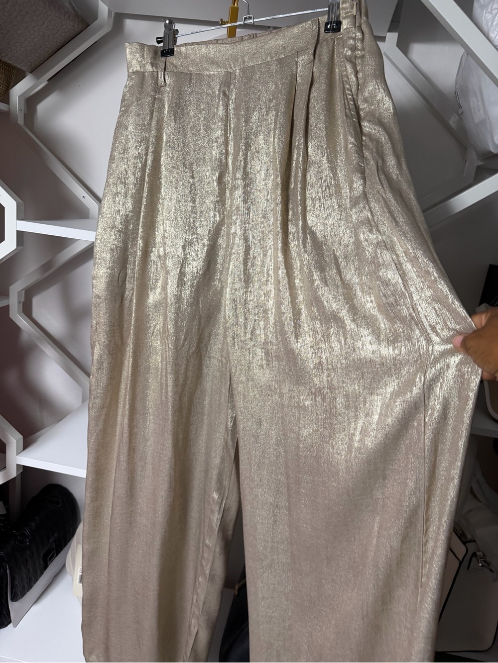 Metallic Cream Wide-Leg Women’s Pants